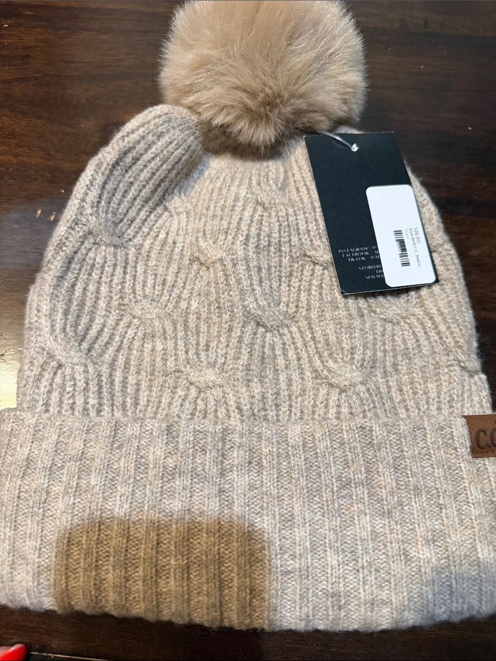 C.C Cozy Knit Pom Beanie in Light Taupe